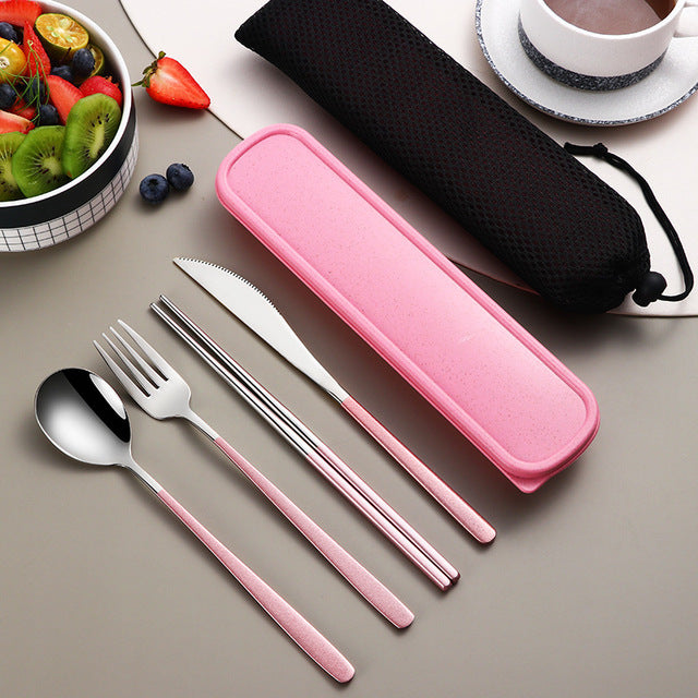 304 Portable Cutlery Set Dinnerware Set High Quality Stainless Steel Knife Fork Spoon Eco Friendly Travel Flatware With Box Bag