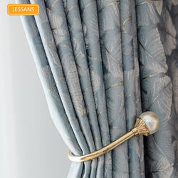 American Light Luxury Gold Silk Printed Jacquard Curtains Blackout Curtains for Living Room and Bedroom Customized Products