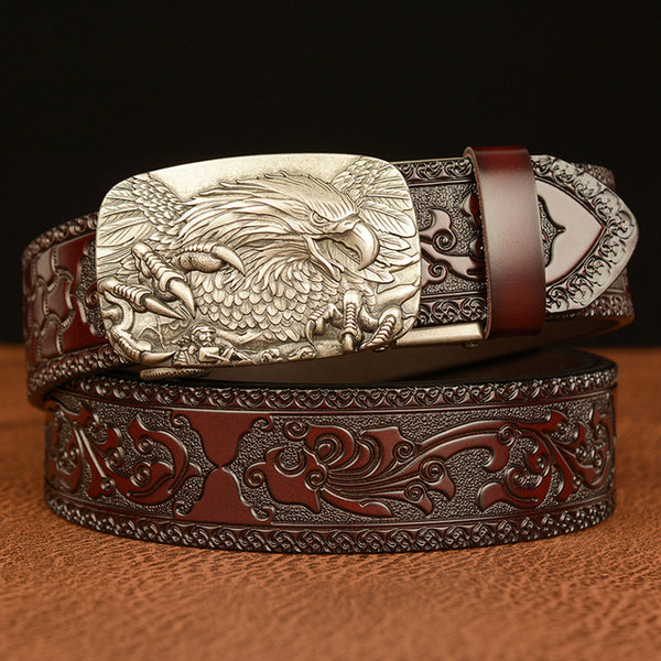 Eagle Buckle Cowskin Leather Belt Quality Alloy Automatic Buckle Wasitbad Strap Genuine Leather Gift Bussiness BeltBelt Men