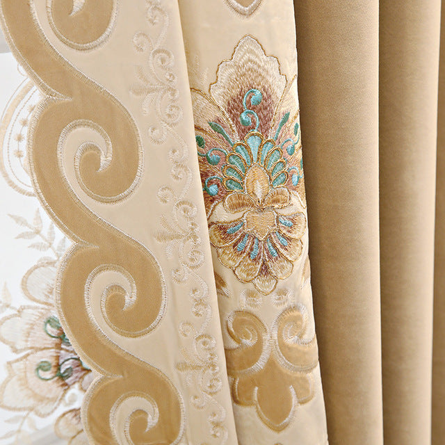 European-style High-end Embroidered Flannel Curtains Blackout Curtains for Living Room and Bedroom Finished Products Custom Made
