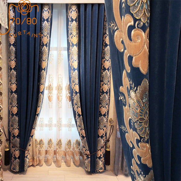 European-style High-end Embroidered Flannel Curtains Blackout Curtains for Living Room and Bedroom Finished Products Custom Made