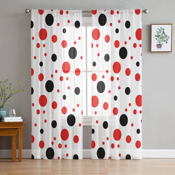 Red And Black Dots White Sheer Curtain for Living Room Bedroom Voile Drape Kitchen Window Tulle Curtains Home Essentials